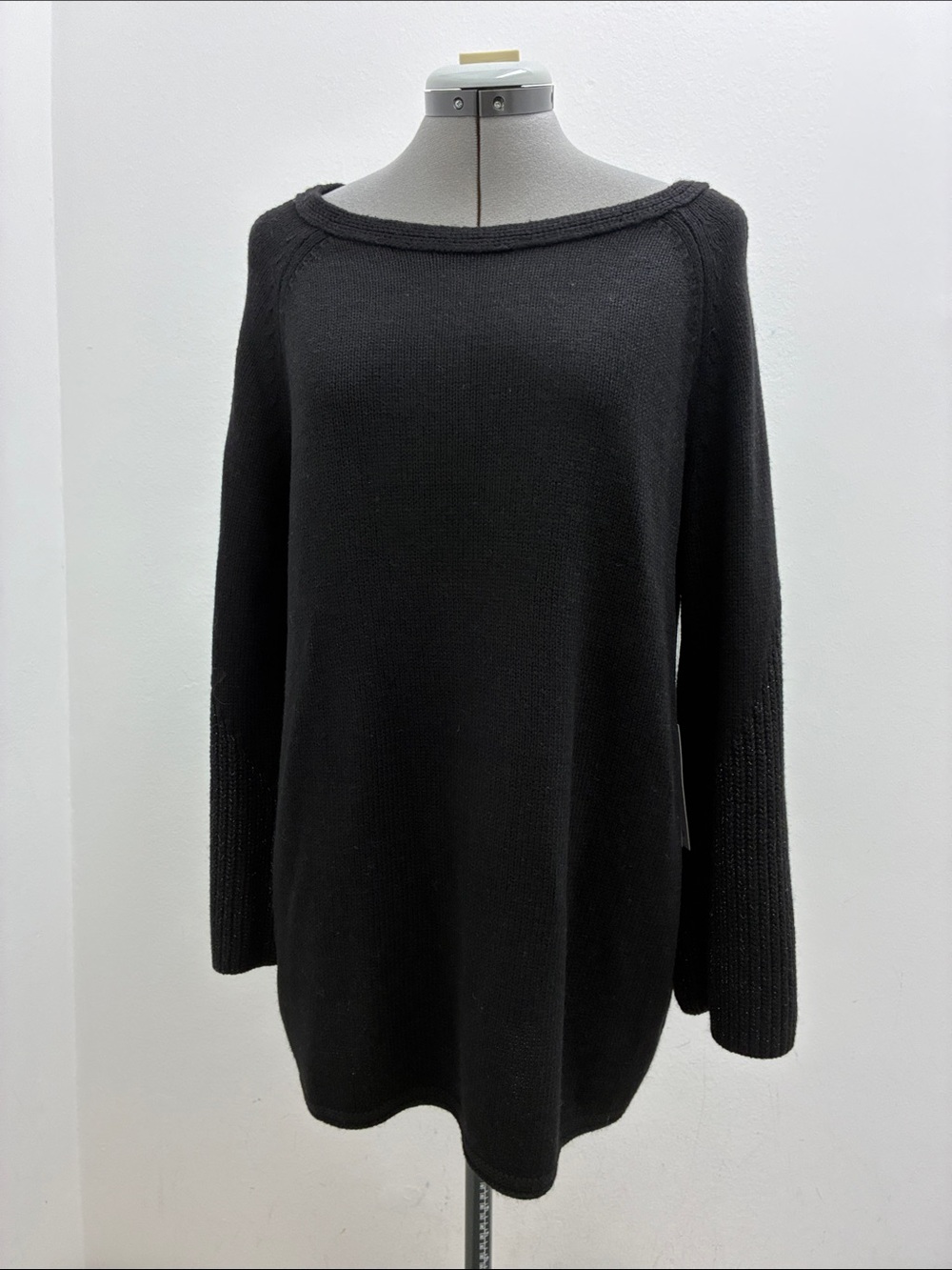 Chico's Black Off-the-Shoulder Boatneck Sweater Cashmere Metallic Long Sleeve
